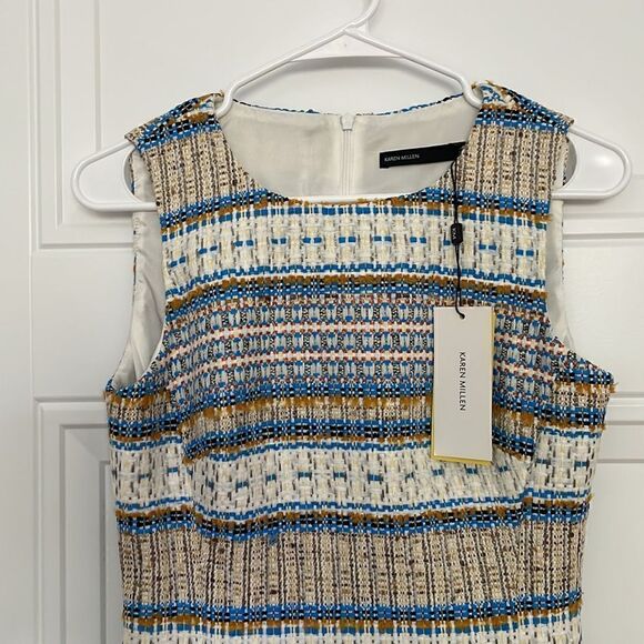 New Karen Millen Tweed Sheath Dress with Fringe - Picture 2 of 7